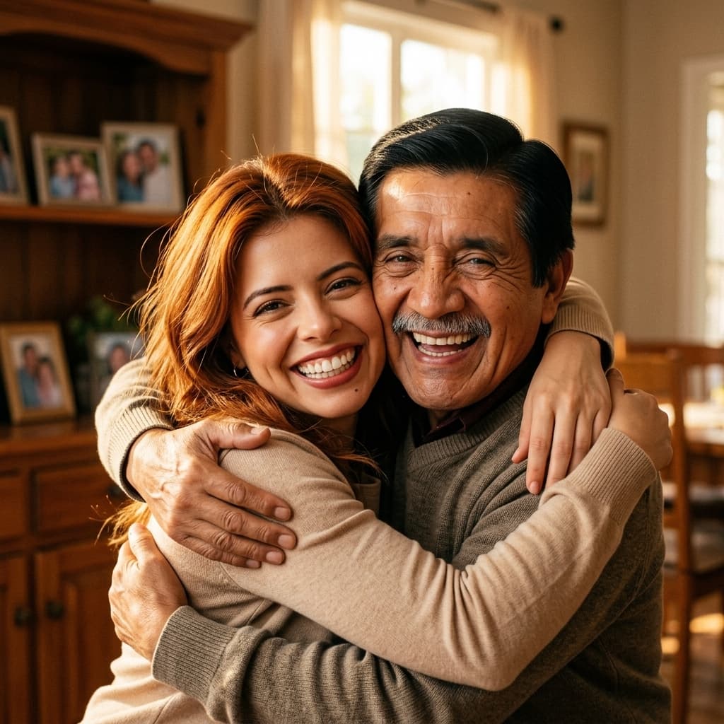 Abrazo eterno entre Ariana adulta y Papito Jorge