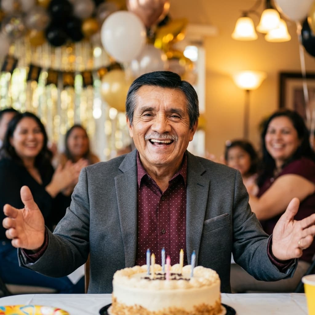 Abrazo abierto en cumpleaños